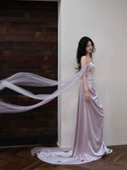 Lilac Elegant Evening Gowns Off Shoulder Long Prom Dress S7218