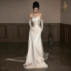 Sexy Lace Strapless Wedding Dresses Long Bridal Gown S7207