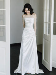 Long Sleeves Satin Mermaid Wedding Dresses Long Bridal Gown S7213