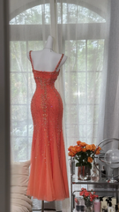 Orange-red halter-neck rhinestone-embellished fitted bodycon long ball gown R7610