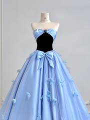 Light blue strapless fitted waist slim-fitting ball gown with a full skirt R8200