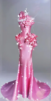 Pink 3D floral strapless waist-cinching hip-hugging sexy long ball gown R6455