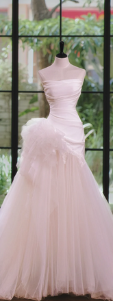 White tube top waist slim mermaid maxi bridal gown R5702