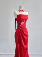 Red strapless, fitted waist, elegant long ball gown R8170