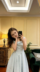 Light blue sleeveless fitted long ball gown R8832