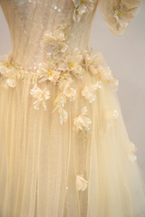 Apricot-colored off-shoulder fitted long ball gown R8892