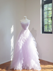 Light purple strapless, fitted waist, full skirt, long ball gown R8461