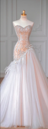 Light Pink Tube Top Fitted-Waist Slim-Fit Bodycon Prom Dress / Bridal Gown R5897