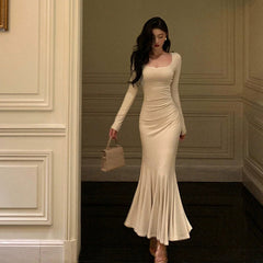 French long-sleeved mermaid dress for women new long skirt S5477