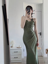Satin suspender dress party evening dress long skirt S5446
