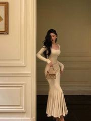 French long-sleeved mermaid dress for women new long skirt S5477