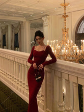 Burgundy long-sleeved dress for women new style long skirt S5485