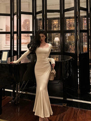 French long-sleeved mermaid dress for women new long skirt S5477