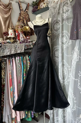 Black Spaghetti Strap Waist-Cinched Slim-Fit Bodycon Mermaid Hem Ball Gown R7415