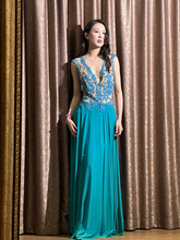 Lake blue V-neck sexy straight skirt ball gown R8060