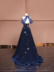 Dark blue strapless, fitted A-line long ball gown R8378