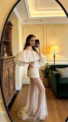 White off-the-shoulder fitted short sexy ball gown R8589