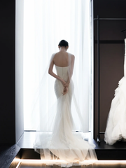 White tube top slim waist pleated sexy long dress bridal gown R6038