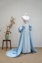 Light blue strapless fitted long ball gown R8893