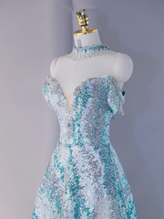 Light blue strapless fitted long ball gown R9043