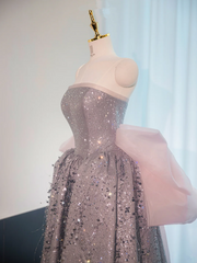 Gray strapless fitted long ball gown R8983