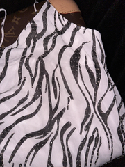 White with black stripes, halter neck, fitted waist, elegant long ball gown R6896