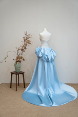 Light blue strapless fitted long ball gown R8893