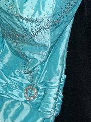 Light blue strapless fitted long ball gown R7017