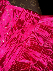 Rose pink halter-neck cinched waist short ball gown R6977