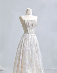 White strapless, fitted waist, heavily embellished, sexy long ball gown R8203