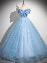 Light Blue Tulle Sequins Long Prom Dress, Lovely A-Line Evening Party Dress S7193