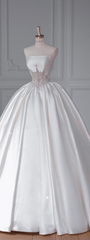 White Tube Top Fitted-Waist Satin Puffy Hem Gown / Bridal Gown R5899