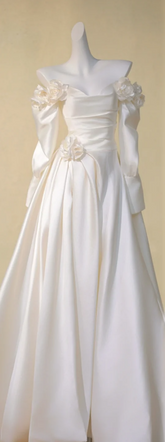 White one-shoulder elegant slim satin A-line maxi bridal dress R5823