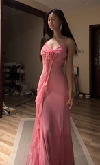 Light pink halter-neck fitted waist bodycon sexy long ball gown R8088