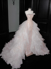 Pink sequined tube top sexy long skirt with waist, prom dress R5664