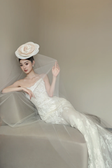 White tube top lace waist slim fit temperament fishtail sexy long dress bridal gown R6060