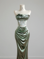 Gray-green strapless fitted waist bodycon long ball gown R8152