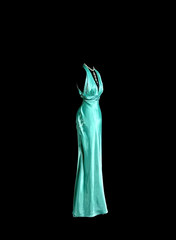 Lake blue halter neck backless sexy fitted waist long ball gown R6619