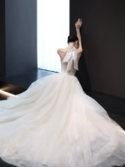 White halterneck slim waist sexy long dress bridal gown R6040
