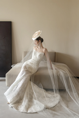 White tube top lace waist slim fit temperament fishtail sexy long dress bridal gown R6060
