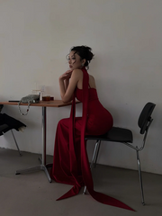 Red halter-neck fitted long sexy ball gown R8865
