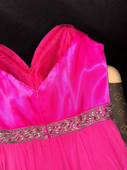 Rose pink halter-neck fitted long ball gown R6978