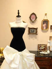 Black Strapless Waist-Cinched Slim-Fit Long Gown with White Skirt, Bridal Ball Gown R7139