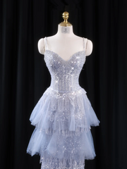 Light blue halter-neck fitted long ball gown R8926