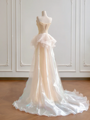 Light apricot strapless fitted waist bodycon long ball gown R8174
