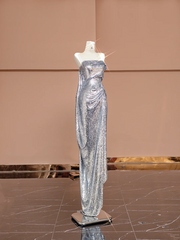Silver sequined sleeveless fitted long ball gown R8405