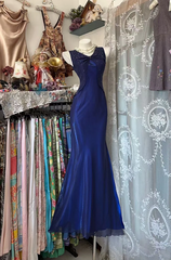 Sleeveless Waist-Cinched Slim-Fit Floor-Length Mermaid Ball Gown in Deep Blue R7418