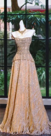 Orange Strapless Waist Slim Diamond Maxi Bridal Dress R5707