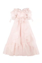 Light pink off-the-shoulder cake skirt ball gown R8562