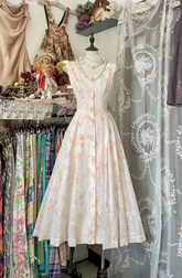 Light pink floral sleeveless fitted A-line long ball gown R7458